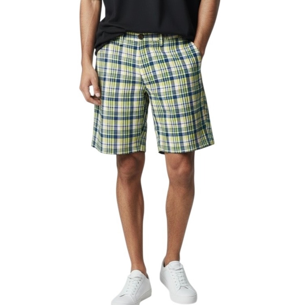 Olde School Brand Shorts Mens 36 Reversible Blue Yellow Plaid Golf Y2K 90s NWT